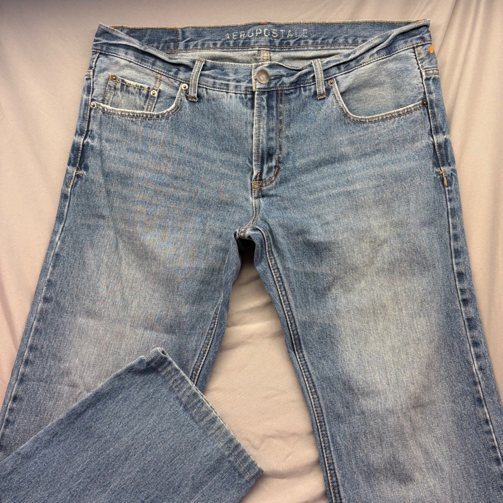 Aeropostale Mens Slim Straight Medium Wash Blue Denim Jeans 36x32 Measures 37x27
